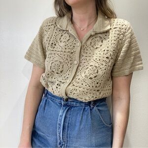 Vintage Sandy Beige Crochet Top